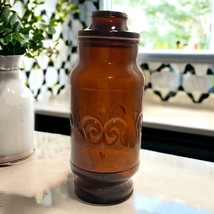 Vtg 1974 Owen Illinois Brown Amber Apothecary Jar/Canister Fleur De Lis Pattern - £11.54 GBP