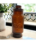Vtg 1974 Owen Illinois Brown Amber Apothecary Jar/Canister Fleur De Lis ... - £11.31 GBP
