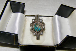 Vintage Native American Navajo Large Turquoise+Sterling Silver RING-SIZE: 7 1/4 - £163.49 GBP