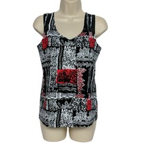 Chicos Womens Tank Top Small Black Red White Geometric Scoop Neck - £28.70 GBP