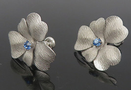 CARL-ART 925 Silver - Vintage Blue Topaz Flower Non Pierce Earrings - EG6175 - £30.50 GBP