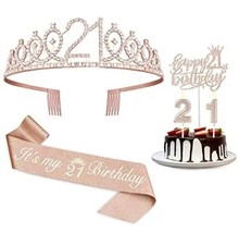 21st birthday decorations for her sash ,  cake topper,  crown , and candles  - £17.49 GBP