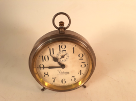 Antique Ingraham Peg Leg &quot;Victory&quot; Alarm Clock, Nickel Case, Not Running - $48.27
