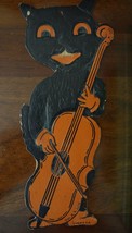 Vintage HE Luhrs Diecut Embossed Black Halloween Cat with Cello - £29.98 GBP