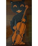 Vintage HE Luhrs Diecut Embossed Black Halloween Cat with Cello - £29.24 GBP