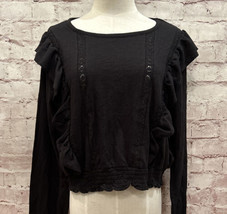 Arizona Jeans Co. Black Long Sleeve Ruffle Cropped Top XL NEW - £20.54 GBP