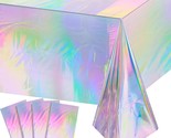 4 Pack Iridescent Plastic Tablecloths Shiny Disposable Laser Rectangle T... - £13.61 GBP