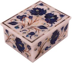 3&quot;x2&quot;x2&quot; White Jewelry Lidded Box Lapis Floras Marquetry Art Halloween Gift Deco - £138.93 GBP