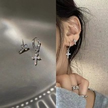 Asymmetric Cross Stud Earrings for Women Grunge New Trend Fashion Korean Style P - £10.33 GBP
