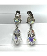 Vtg Vendome Crystal Aurora Borealis Rhinestone Clip-On Drop Earrings Signed - $922.64 MXN