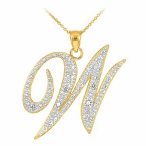 14k Solid Yellow Gold Diamonds Initial Script Letter W Pendant Necklace - £279.79 GBP+