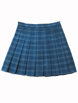 Blue Plaid Pleated Skirt Outfit Women Plus Size Short Pleated Skirt image 3