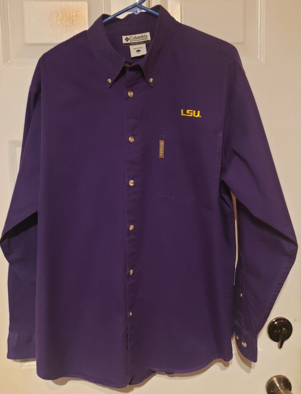 Primary image for LSU Tigers Columbia Shirt Mens Size Large Long Sleeve Purple Embroidered Logo