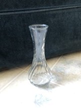 Hoosier Glass 4064 Pressed Clear Glass 6&quot; Vintage Bud Vase Swirl Ribbed - £11.88 GBP