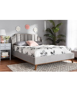 Lovise Light Gray Velvet Fabric Walnut Brown King Size Wingback Platform... - $18,434.99 MXN