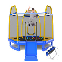 7FT Kids Recreational Trampoline w/Ladder &amp; Slide Ocean Ball Indoor Outdoor - £336.96 GBP