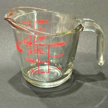 One 1 Cup Glass Measuring Cup Anchor Hocking Open Handle Red Letters USA - $5.84