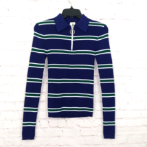 Hello Miss Top Womens Medium Blue Striped Long Sleeve Collared Rugby Y2K 90s - $15.99