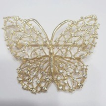 Vintage Butterfly Brooch Clear Rhinestone Gold Tone Beautiful Pin - $12.19