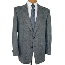 Stafford Hampshire Men&#39;s Sport Coat Blazer Gray Elbow Pads Herringbone W... - $71.52