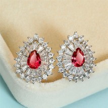 2.50Ct Pear Cut CZ Red Ruby  Women&#39;s Stud Earrings 14K White Gold Plated... - £106.49 GBP