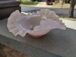 Vintage Fenton Rose Overlay Pink Bowl Ruffled Edge 7.25 inches wide - £18.26 GBP