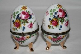Set of 2 Vintage 3 Footed White Floral Egg Trinket Boxes  #393 - £22.51 GBP