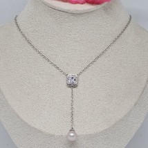 Vantel Pearls 925 Sterling Silver - Cubic Zirconia White Pearl Sautoir Necklace - £23.55 GBP