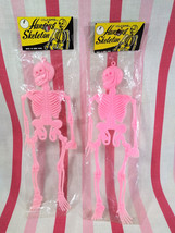 SPOOKY Dime Store NEW OLD Stock 2pc PINK Plastic 9&quot; Hanging Skeletons  Hong Kong - £15.75 GBP
