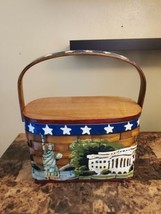 Fussbudget Hand Painted Patriotic Usa Wood Basket With Handle - £23.77 GBP