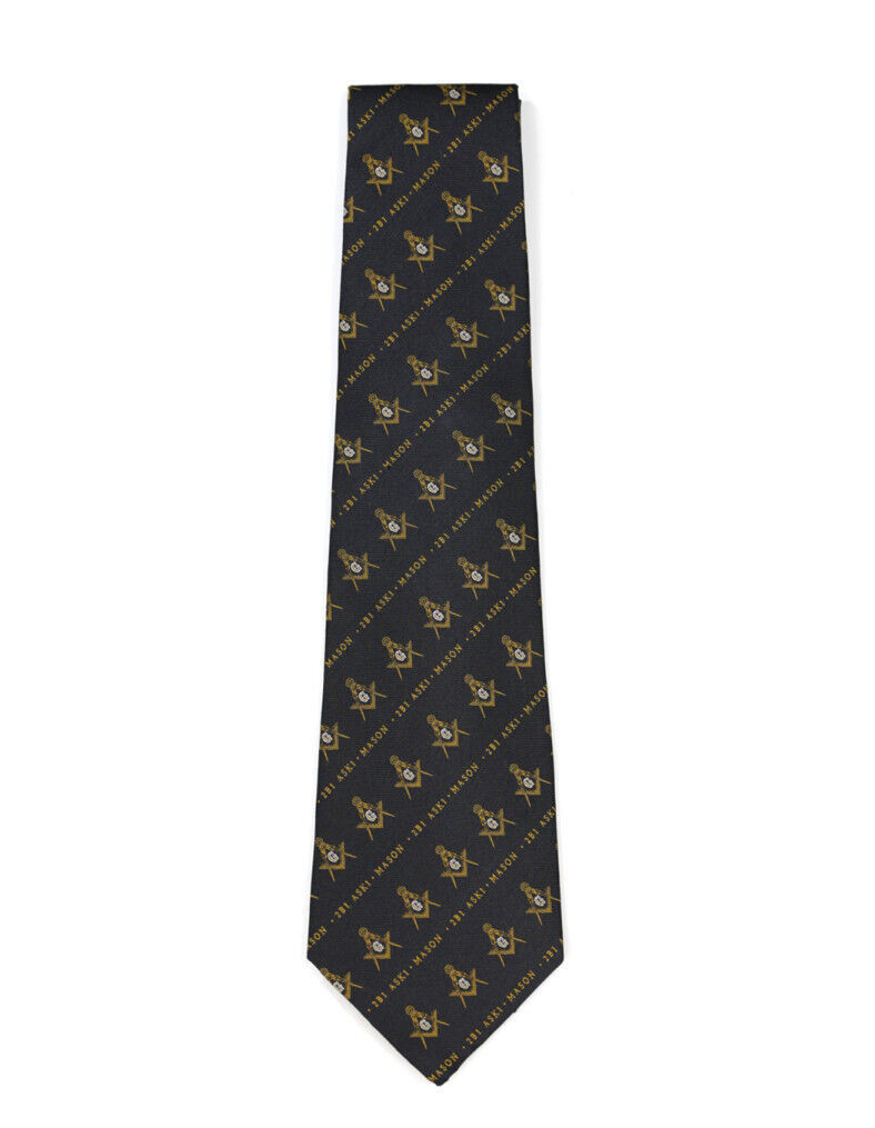 MASON TIE MENS Masonic FRATERNITY Freemason Silk Self Tie BLACK - $34.30