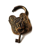 Antique Solid Brass Padlock 5&quot; Vintage Classic old Hand Carving Padlock - $109.41 CAD+
