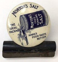 Vtg Morton&#39;s Salt The Ideal Package Makes Food Taste Better Metal Chip B... - £54.66 GBP
