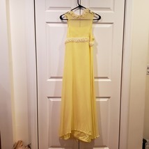 VTG Yellow Nadine Daisy Lace Yellow Chiffon Maxi Spaghetti Straps Dress 11 - £72.10 GBP