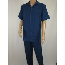 Men 2pc Walking Leisure Suit Short Sleeves By DREAMS Fancy 265-31 Sailor Blue image 3