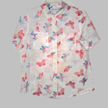 Alfred Dunner Womens Blouse Size 12  Partially Sheer Short Sleeve Button Floral - £10.35 GBP