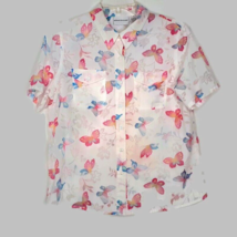 Alfred Dunner Womens Blouse Size 12  Partially Sheer Short Sleeve Button Floral - £10.43 GBP