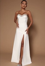 NovaLuxe Mira Embellished Gown White Front Slit Strapless Zip Up Stretch... - £29.82 GBP