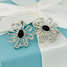 Tiffany Silver and Black Onyx Daisy Flower Earrings Pierced Ears Paloma Picasso - £275.58 GBP