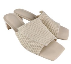 Vivaia Square Toe Block Heel Slide Sandal Shoes Beige Womens EU 37 6.5 - $59.40