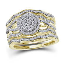 10kt Yellow Gold Diamond Cluster 3-Piece Bridal Wedding Ring Set 1/2 Ctw - £585.79 GBP