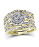 10kt Yellow Gold Diamond Cluster 3-Piece Bridal Wedding Ring Set 1/2 Ctw - $750.00