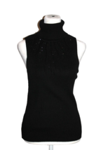 White House Black Market Sleeveless Black Turtleneck Sweater Sequins Siz... - $27.00