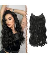 FESHFEN Invisible Wire Hair Extensions 20&quot; Long Wavy Synthetic Black - $220.14 MXN