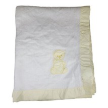 Chatham Soft Acrylic Woven Thermal Baby Crib Blanket 43x36 Satin Trim Vtg Yellow - £30.51 GBP