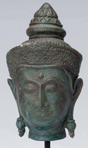 Buddha Head - Antique Thai Style Lopburi Mounted Bronze 25cm/10&quot; - £388.92 GBP