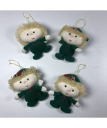 Vintage Russ Berrie Green and Red Elf Plush Stuffed Christmas Ornaments ... - $16.00