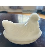 Hen on Nest Hazel Atlas Ring of Fire White Milk Glass Mini Candy Dish  1... - $24.75
