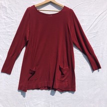 Burgundy Long Sleeve Pullover Tunic Susan Graver Size 1X Patch Pockets - £19.46 GBP