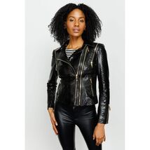 The Queen Snake Skin Black Leather Women Jacket image 3